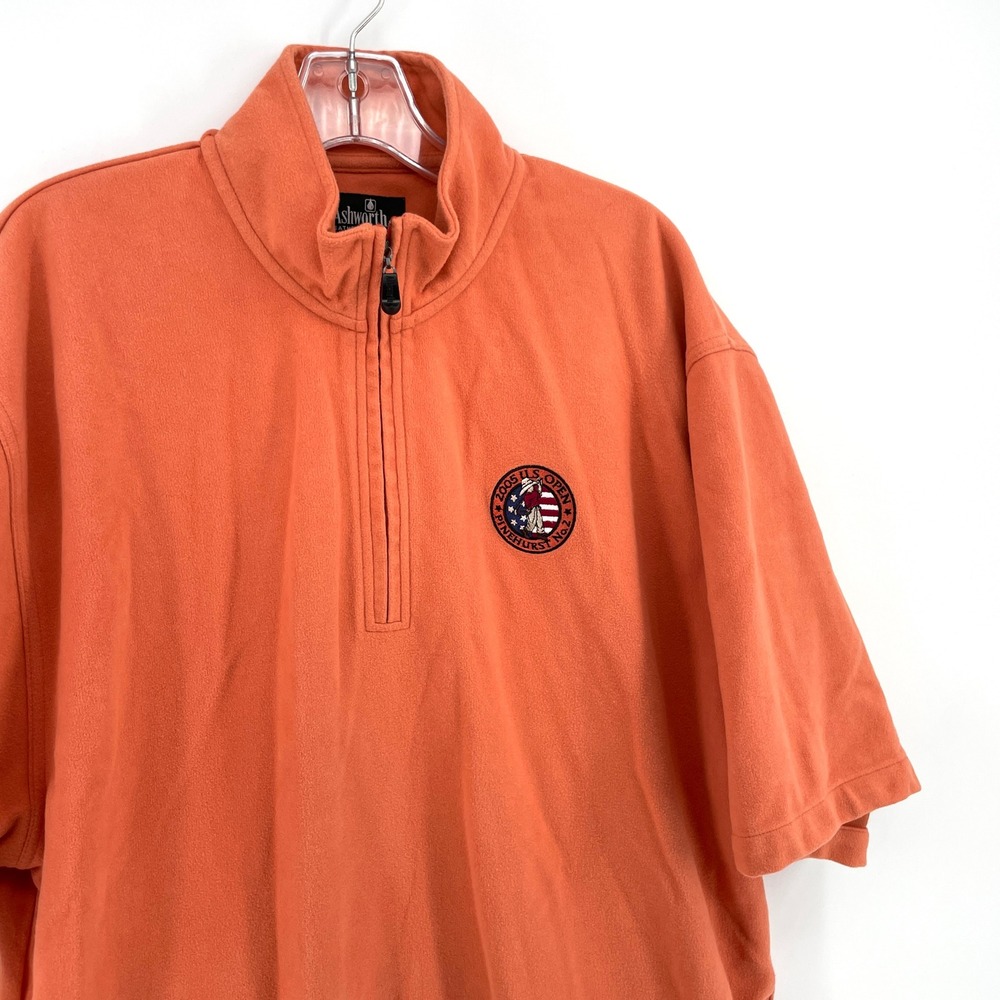 US Open Pinehurst 1/4 Zip Fleece Mens L Orange‎ SS Ashworth Weather Thermal